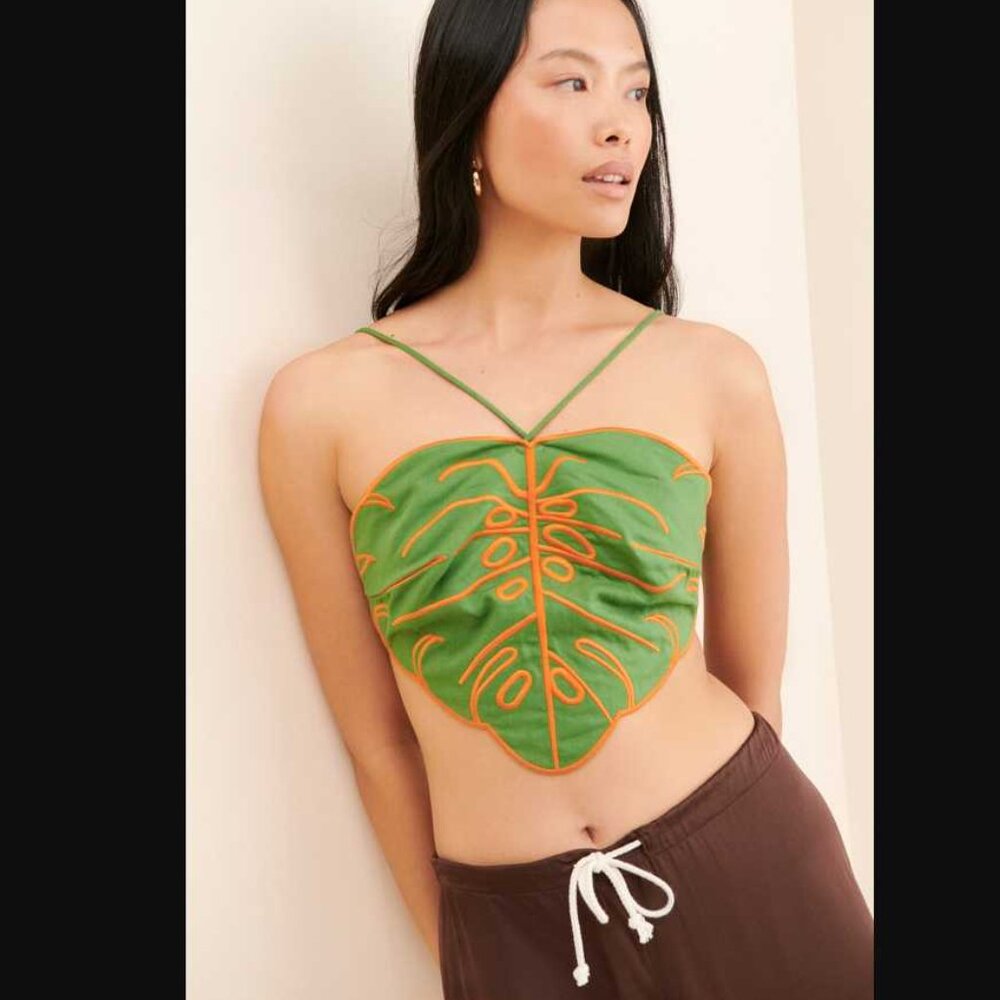 L Farm Rio X Anthropologie Fresh Forest Leaf Crop Top